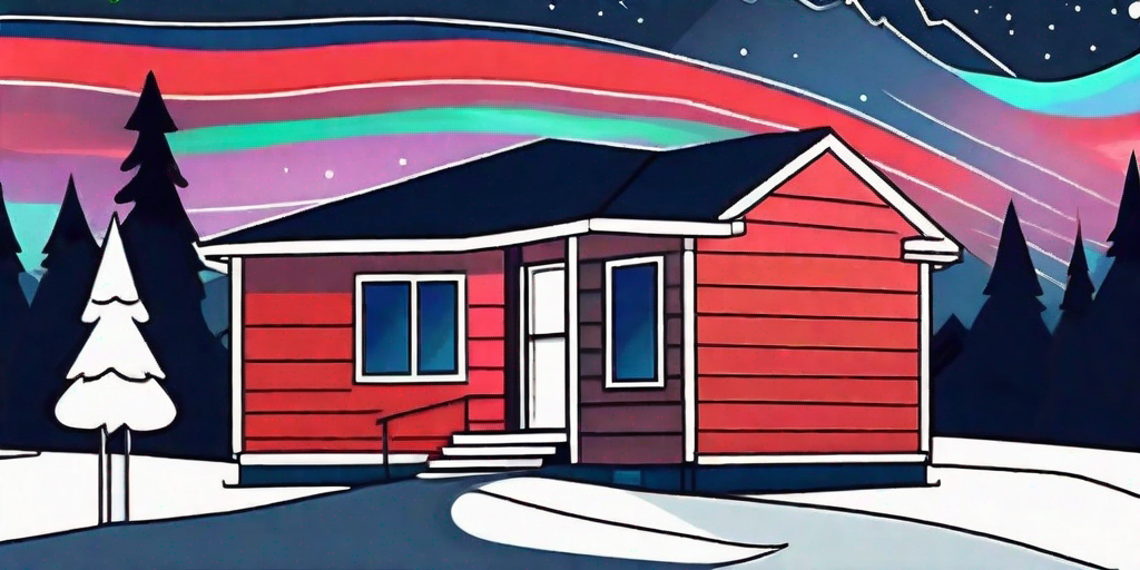 A house with newly installed siding under the vibrant colors of the aurora borealis in the night sky